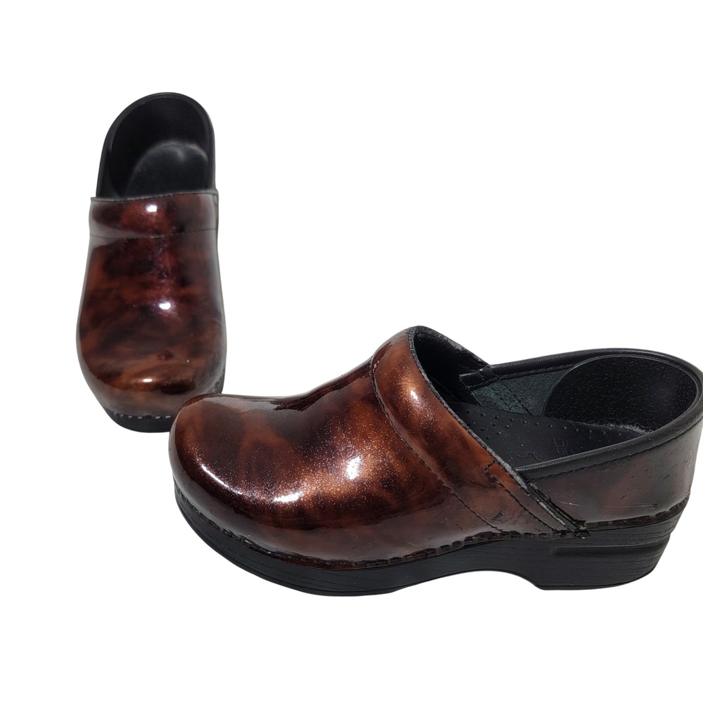 Dansko Professional Clogs Women 35 Brown Tortoise Patent Leather Made in Italy